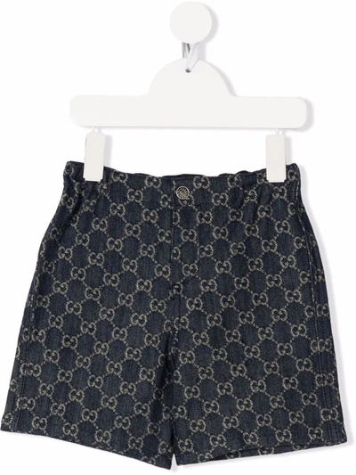 Gucci Babies' Logo-print Denim Shorts In Blue