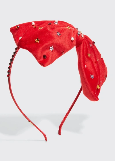 Bari Lynn Kid's Star Crystal Embellished Velvet Headband In Red