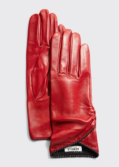 Agnelle Beatrice Pleated Napa Gloves In Cardinalblack