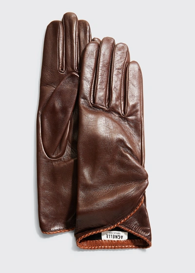 Agnelle Beatrice Pleated Napa Gloves In Fauvetoscana