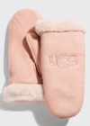 Ugg Logo-embroidered Rounded Leather And Shearling Mittens In Black