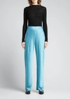 Vince Satin High-rise Wide-leg Bias Pants In Deep Lagoon