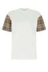 Burberry White T-shirt With Vintage Check Motif On The Sleeves In Cotton Woman