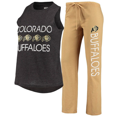 Concepts Sport Women's Black, Gold Colorado Buffaloes Team Tank Top And Pants Sleep Set In Black/gold-tone