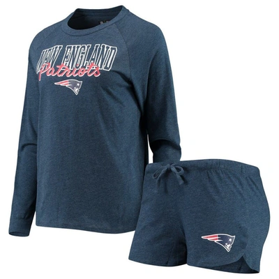 Concepts Sport Women's Navy New England Patriots Meter Knit Long Sleeve Raglan Top And Shorts Sleep Set