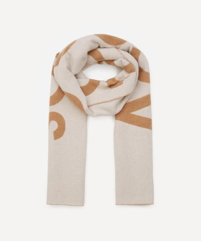 Acne Studios Logo Jacquard Wool-blend Scarf In Oat Beige/camel