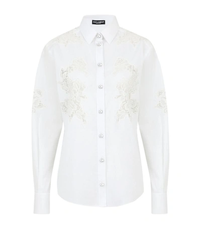Dolce & Gabbana Chantilly Lace-paneled Cotton-blend Poplin Shirt In White