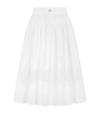 Dolce & Gabbana Embroidered Cotton-blend Midi Skirt In White