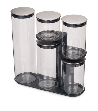 Joseph Joseph Podium 5-piece Glass Storage Jar Set & Stand In Grey