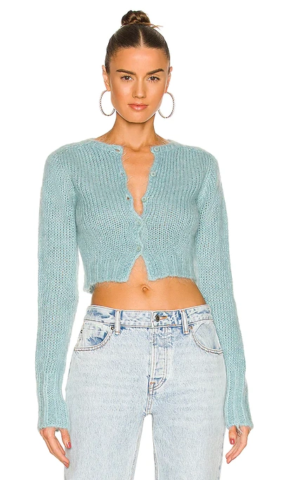 Danielle Guizio Blue Mohair Fuzzy Cropped Cardigan | ModeSens