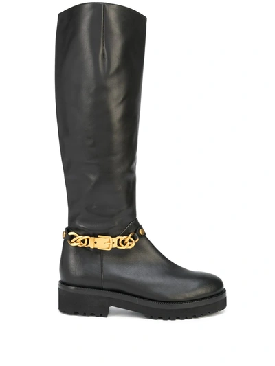 Madison.maison Chain-trim Leather Knee-high Boots In Black