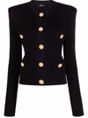 Balmain Button-embellished Ribbed Cardigan In Black