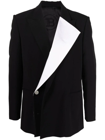 Balmain Asymmetric Double-lapel Blazer In Noir Blanc