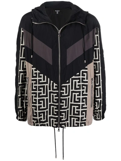 Balmain Jacket With Maxi Monogram Logo Print In Beige