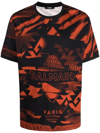 Balmain All-over Print T-shirt In Black