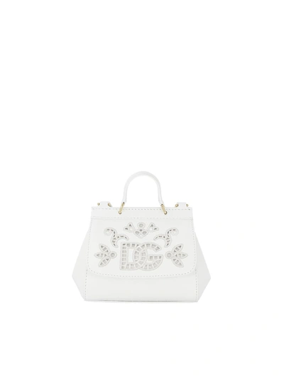Dolce & Gabbana Kids' Small Sicily Leather Shoulder Bag In White
