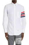 THOM BROWNE CLASSIC FIT BUTTON-DOWN SHIRT WITH APPLIQUÉ