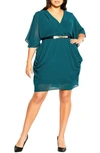 CITY CHIC BELTED FAUX WRAP DRESS