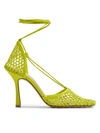 Bottega Veneta Stretch Square-toe Ankle-strap Mesh Pumps In Green