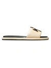 TORY BURCH WOMEN'S DOUBLE-T MONOGRAM PADDED LEATHER SLIDE SANDALS