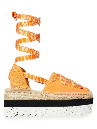 Stella Mccartney Women's Gaia Logo Canvas Platform Espadrilles In Mango