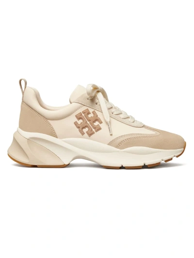 Tory Burch Beige Canvas And Suede Good Luck Sneakers In French Pearl/dulce De Leche