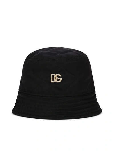 Dolce & Gabbana Embellished Logo Plaque Bucket Hat In Black