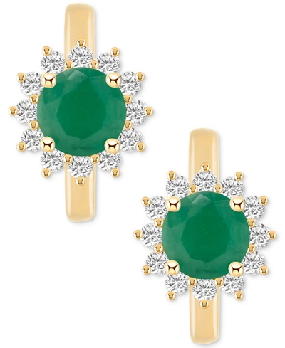 Macy's Sapphire (1-1/3 Ct. T.w.) & Diamond (1/3 Ct. T.w.) Hoop Earrings In 14k Gold (also In Emerald & Ruby
