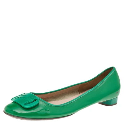 Pre-owned Ferragamo Green Patent Leather Ballet Flats Size 41
