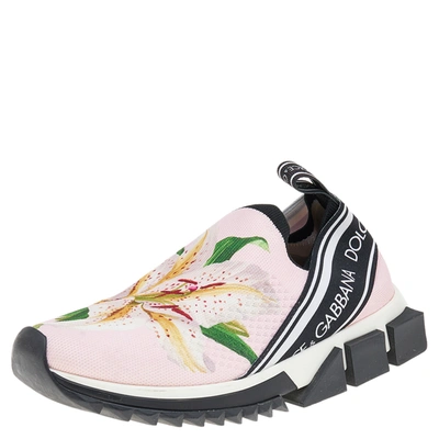 Pre-owned Dolce & Gabbana Pink Knit Fabric Sorrento Slip On Sneakers Size 37.5