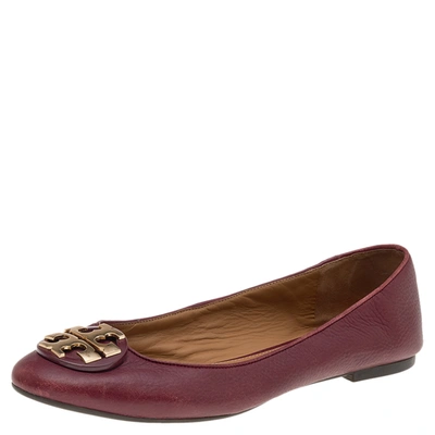 Pre-owned Tory Burch Burgundy Leather Ballet Flats Size 39.5