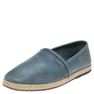 Pre-owned Ferragamo Blue Leather Slip On Espadrilles Size 43 In Grey