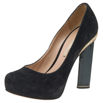 Pre-owned Nicholas Kirkwood Black Suede Platform Pumps Size 37