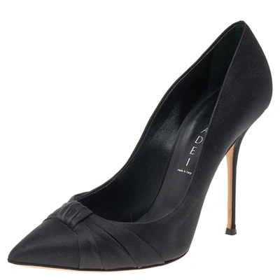Pre-owned Casadei Black Satin Pointed Toe Pumps Size 39