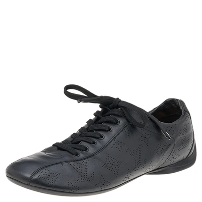 Pre-owned Louis Vuitton Black Monogram Perforated Leather Low Top Trainers Size 38.5