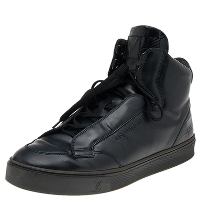 Pre-owned Louis Vuitton Black Leather And Damier Patent Leather High Top Sneakers Size 40.5