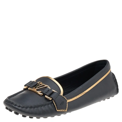 Pre-owned Louis Vuitton Black Leather Logo Loafers Size 36