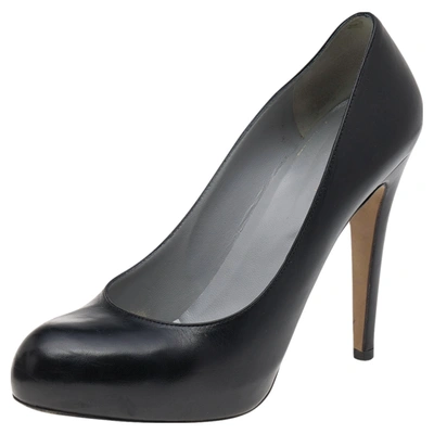 Pre-owned Sergio Rossi Black Leather Round Toe Pumps Size 40.5