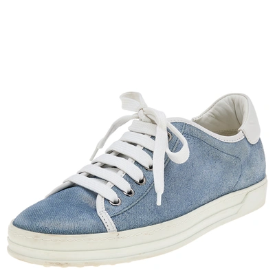Pre-owned Tod's Blue Glitter Suede Low Top Sneakers Size 36.5