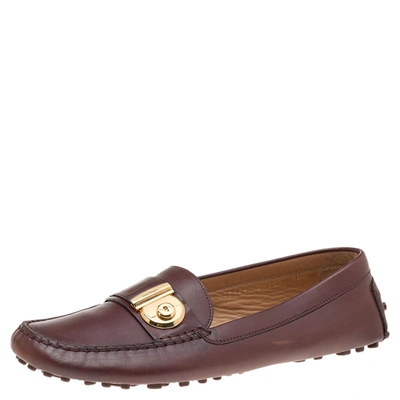 Pre-owned Ferragamo Brown Leather Slip On Loafers Size 41