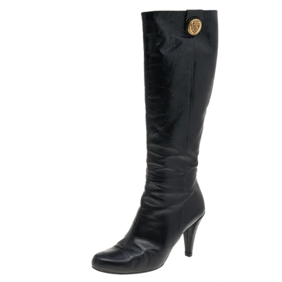 Pre-owned Gucci Black Leather Hysteria Knee Length Boots Size 40