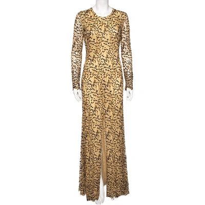 Pre-owned Roberto Cavalli Beige & Black Embellished Tule Maxi Cocktail Dress M