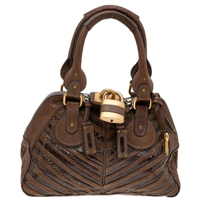 Pre-owned Chloé Brown Python And Leather Paddington Dome Satchel