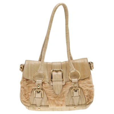 Pre-owned Dolce & Gabbana Beige Eel Leather And Fur Satchel