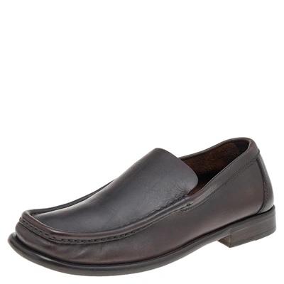 Pre-owned Gucci Dark Brown Leather Slip On Loafers Size 41.5