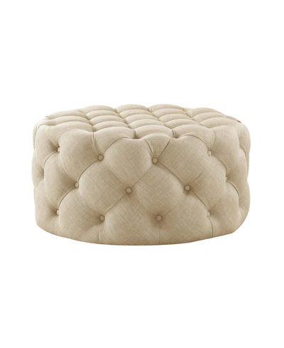 Inspired Home Bella Upholstered Tufted Allover Round Cocktail Ottoman In Beige