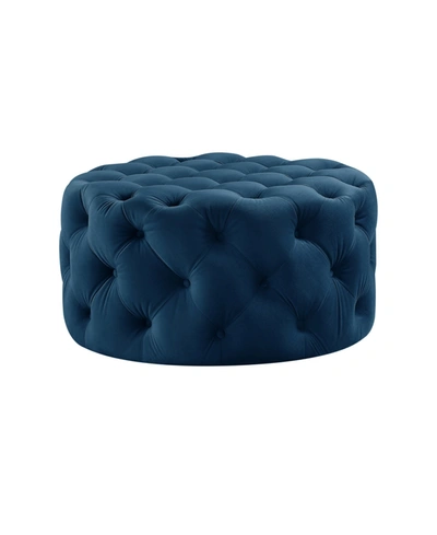 Inspired Home Bella Upholstered Tufted Allover Round Cocktail Ottoman In Navy