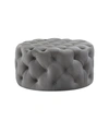 INSPIRED HOME BELLA UPHOLSTERED TUFTED ALLOVER ROUND COCKTAIL OTTOMAN