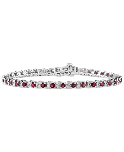 Effy Collection Effy Sapphire (3-7/8 Ct. T.w) & Diamond (1/4 Ct. T.w.) Tennis Bracelet In Sterling Silver (also Avai In Natural Ruby