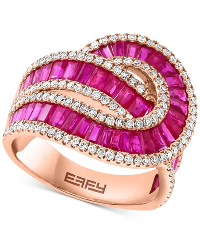 Effy Collection Effy Ruby (3-1/4 Ct. T.w.) & Diamond (5/8 Ct. T.w.) Swirl Statement Ring In 14k Rose Gold In Purple